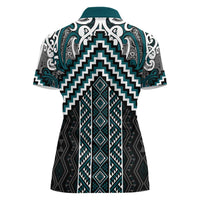 Maori Tukutuku Taniko Motifs Women Polo Shirt Teal Poutama Mix Kowhaiwhai