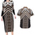 Maori Tukutuku Taniko Motifs Couples Matching Long Sleeve Bodycon Dress and Hawaiian Shirt Brown Poutama Mix Kowhaiwhai