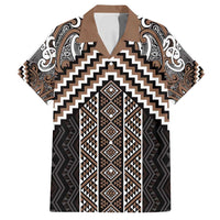 Maori Tukutuku Taniko Motifs Family Matching Long Sleeve Bodycon Dress and Hawaiian Shirt Brown Poutama Mix Kowhaiwhai LT7 Dad's Shirt - Short Sleeve Brown - Polynesian Pride