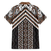 Maori Tukutuku Taniko Motifs Family Matching Long Sleeve Bodycon Dress and Hawaiian Shirt Brown Poutama Mix Kowhaiwhai LT7 - Polynesian Pride