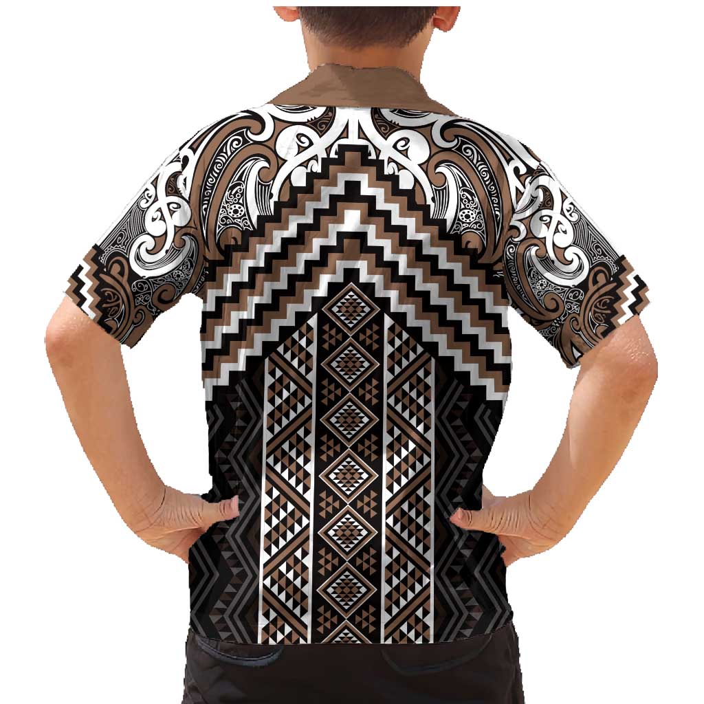 Maori Tukutuku Taniko Motifs Family Matching Mermaid Dress and Hawaiian Shirt Brown Poutama Mix Kowhaiwhai LT7 - Polynesian Pride