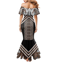 Maori Tukutuku Taniko Motifs Family Matching Mermaid Dress and Hawaiian Shirt Brown Poutama Mix Kowhaiwhai LT7 - Polynesian Pride