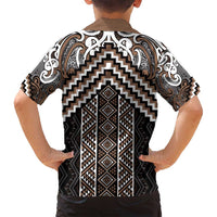 Maori Tukutuku Taniko Motifs Family Matching Tank Maxi Dress and Hawaiian Shirt Brown Poutama Mix Kowhaiwhai LT7 - Polynesian Pride