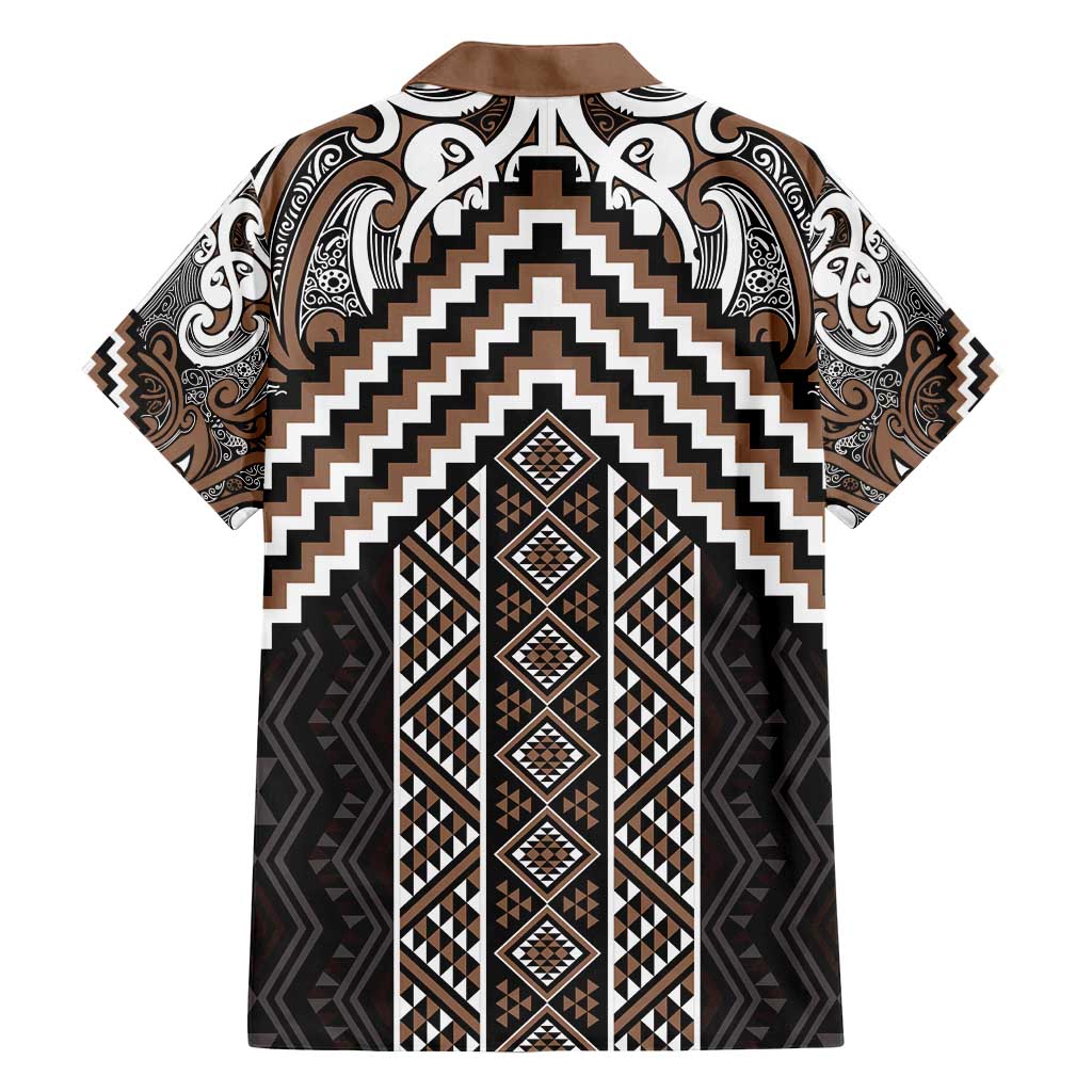 Maori Tukutuku Taniko Motifs Family Matching Tank Maxi Dress and Hawaiian Shirt Brown Poutama Mix Kowhaiwhai LT7 - Polynesian Pride