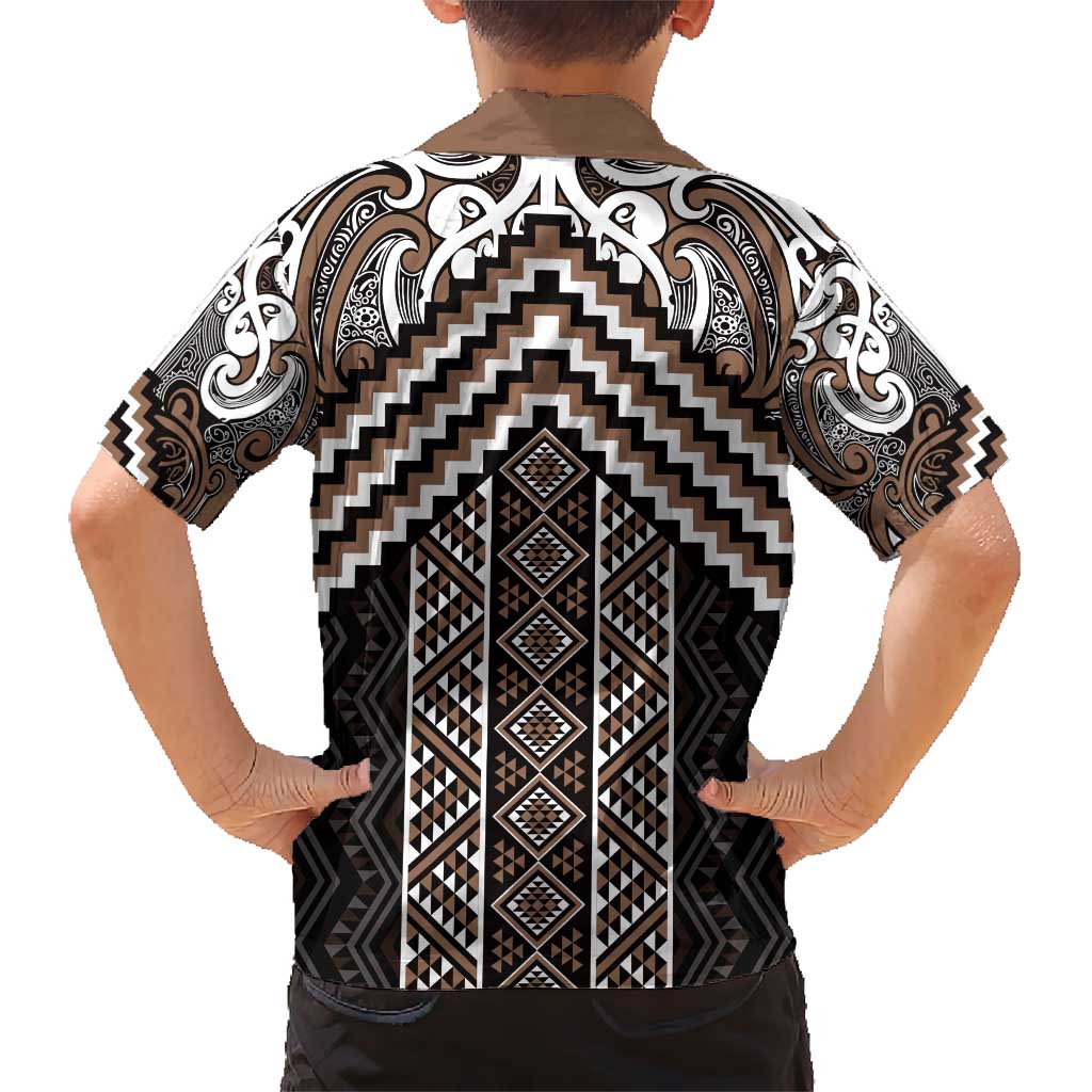 Maori Tukutuku Taniko Motifs Hawaiian Shirt Brown Poutama Mix Kowhaiwhai