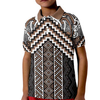 Maori Tukutuku Taniko Motifs Kid Polo Shirt Brown Poutama Mix Kowhaiwhai