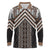 Maori Tukutuku Taniko Motifs Long Sleeve Polo Shirt Brown Poutama Mix Kowhaiwhai
