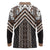 Maori Tukutuku Taniko Motifs Long Sleeve Polo Shirt Brown Poutama Mix Kowhaiwhai