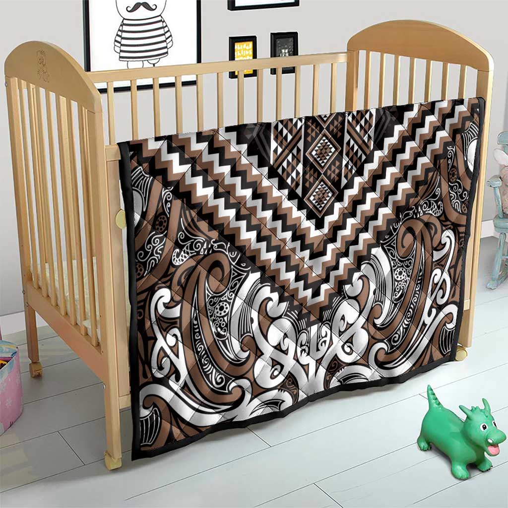Maori Tukutuku Taniko Motifs Quilt Brown Poutama Mix Kowhaiwhai