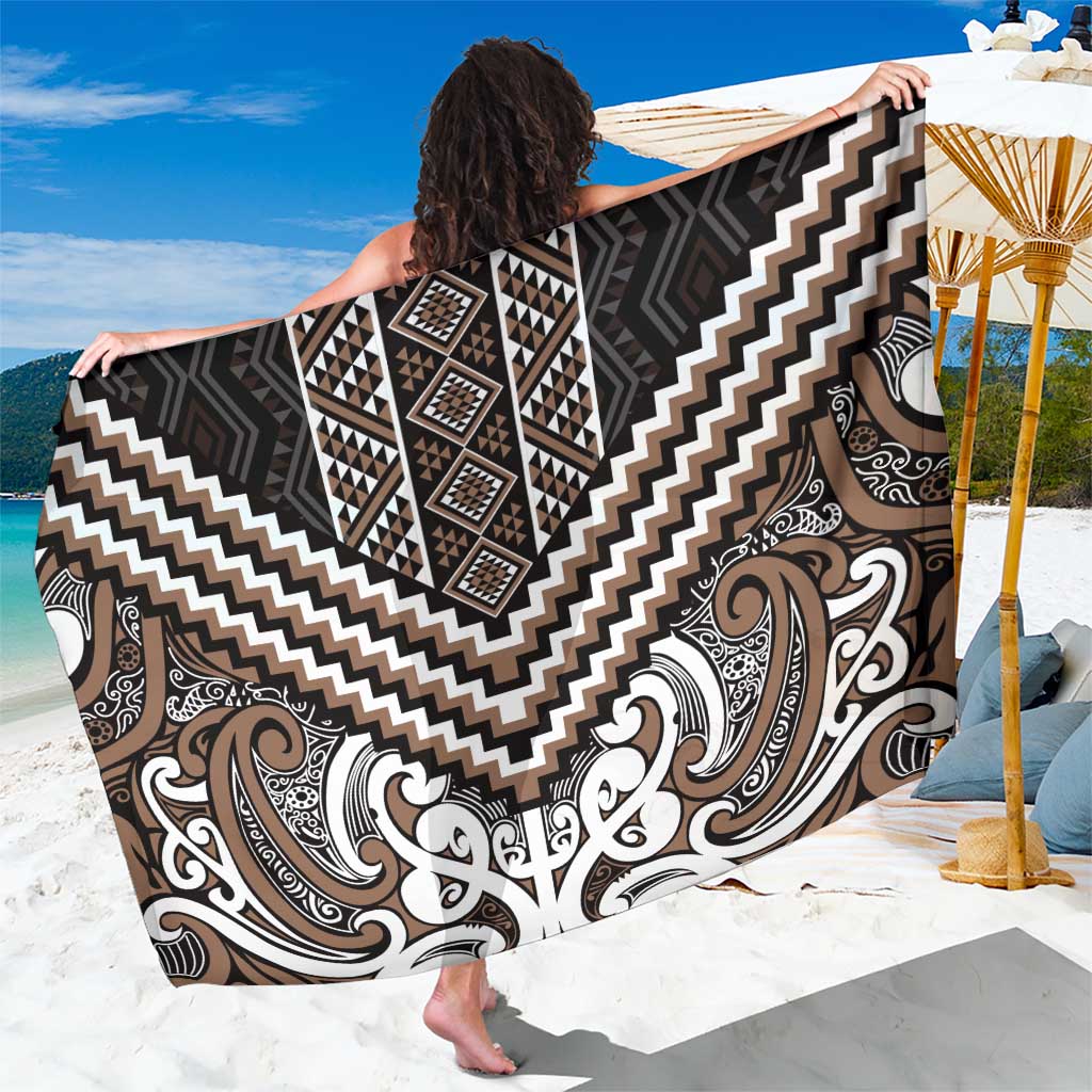 Maori Tukutuku Taniko Motifs Sarong Brown Poutama Mix Kowhaiwhai
