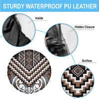 Maori Tukutuku Taniko Motifs Spare Tire Cover Brown Poutama Mix Kowhaiwhai