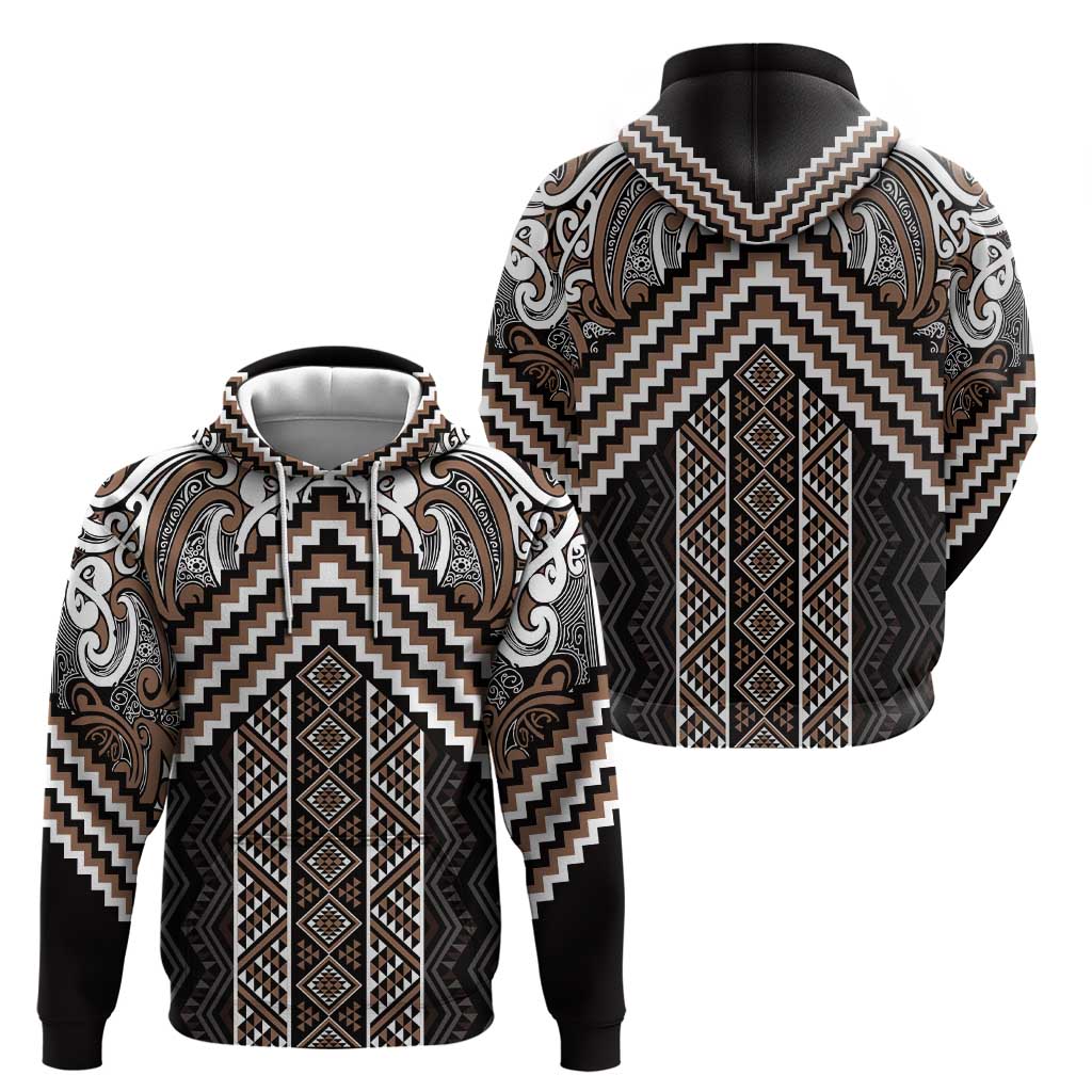 Maori Tukutuku Taniko Motifs Zip Hoodie Brown Poutama Mix Kowhaiwhai LT7 - Polynesian Pride