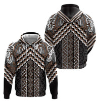 Maori Tukutuku Taniko Motifs Zip Hoodie Brown Poutama Mix Kowhaiwhai LT7 - Polynesian Pride