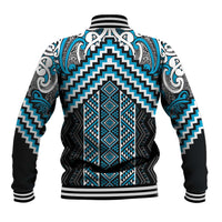 Maori Tukutuku Taniko Motifs Baseball Jacket Turquoise Poutama Mix Kowhaiwhai