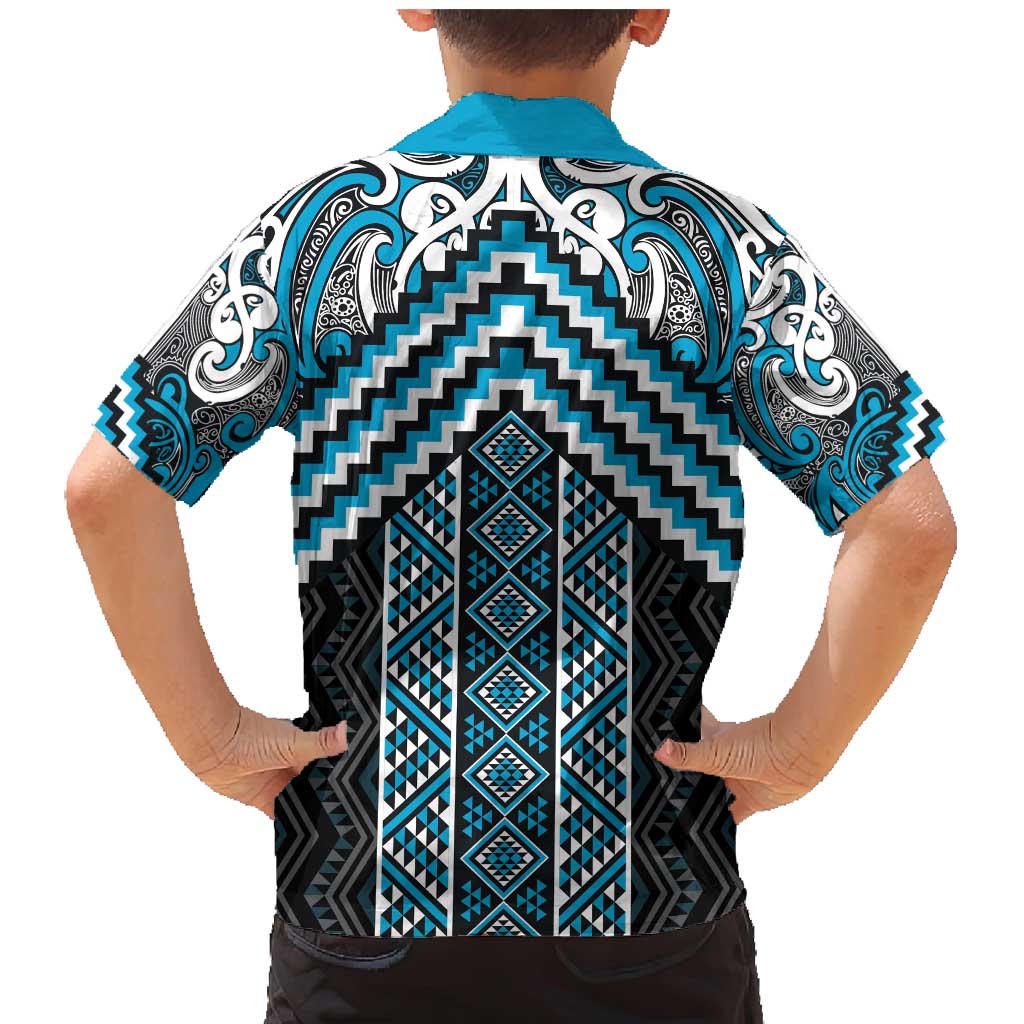 Maori Tukutuku Taniko Motifs Family Matching Mermaid Dress and Hawaiian Shirt Turquoise Poutama Mix Kowhaiwhai LT7 - Polynesian Pride