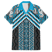 Maori Tukutuku Taniko Motifs Family Matching Puletasi and Hawaiian Shirt Turquoise Poutama Mix Kowhaiwhai LT7 Dad's Shirt - Short Sleeve Turquoise - Polynesian Pride