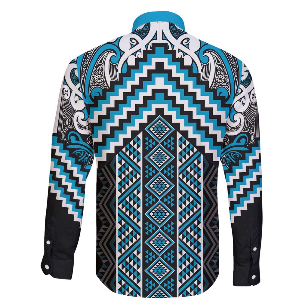 Maori Tukutuku Taniko Motifs Family Matching Short Sleeve Bodycon Dress and Hawaiian Shirt Turquoise Poutama Mix Kowhaiwhai LT7 - Polynesian Pride