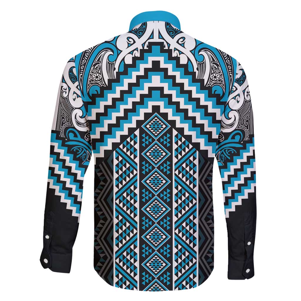 Maori Tukutuku Taniko Motifs Family Matching Summer Maxi Dress and Hawaiian Shirt Turquoise Poutama Mix Kowhaiwhai LT7 - Polynesian Pride