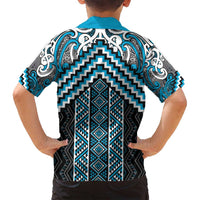 Maori Tukutuku Taniko Motifs Family Matching Tank Maxi Dress and Hawaiian Shirt Turquoise Poutama Mix Kowhaiwhai LT7 - Polynesian Pride