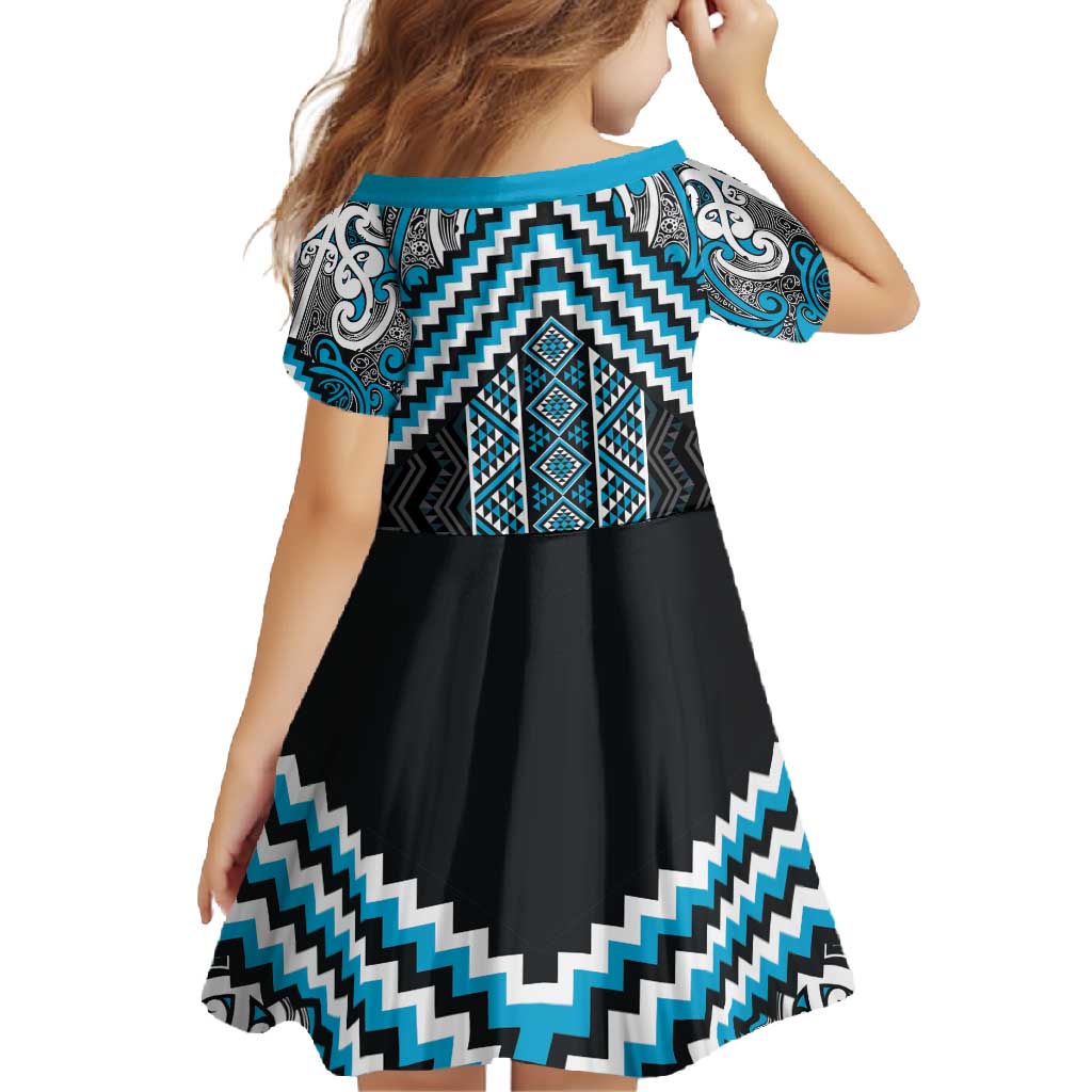 Maori Tukutuku Taniko Motifs Family Matching Tank Maxi Dress and Hawaiian Shirt Turquoise Poutama Mix Kowhaiwhai LT7 - Polynesian Pride