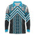 Maori Tukutuku Taniko Motifs Long Sleeve Polo Shirt Turquoise Poutama Mix Kowhaiwhai