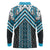 Maori Tukutuku Taniko Motifs Long Sleeve Polo Shirt Turquoise Poutama Mix Kowhaiwhai