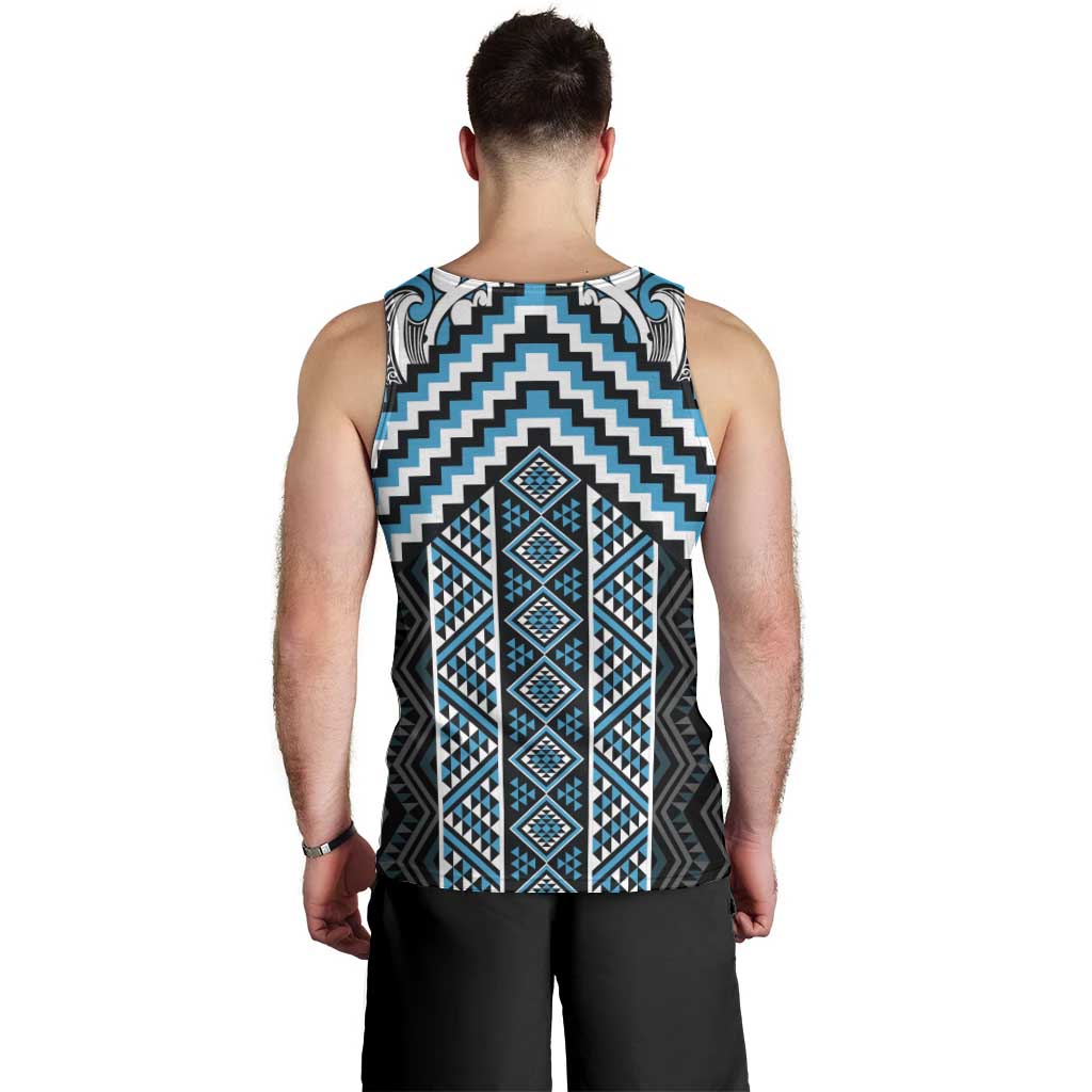 Maori Tukutuku Taniko Motifs Men Tank Top Turquoise Poutama Mix Kowhaiwhai