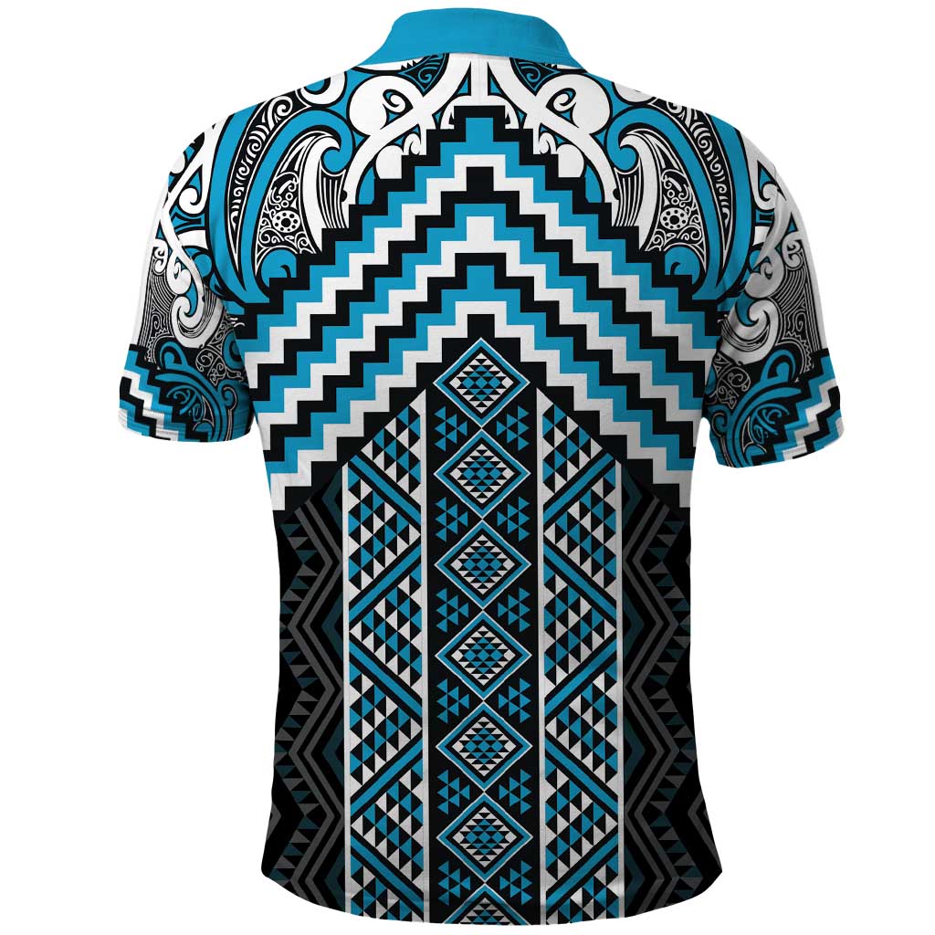Maori Tukutuku Taniko Motifs Polo Shirt Turquoise Poutama Mix Kowhaiwhai