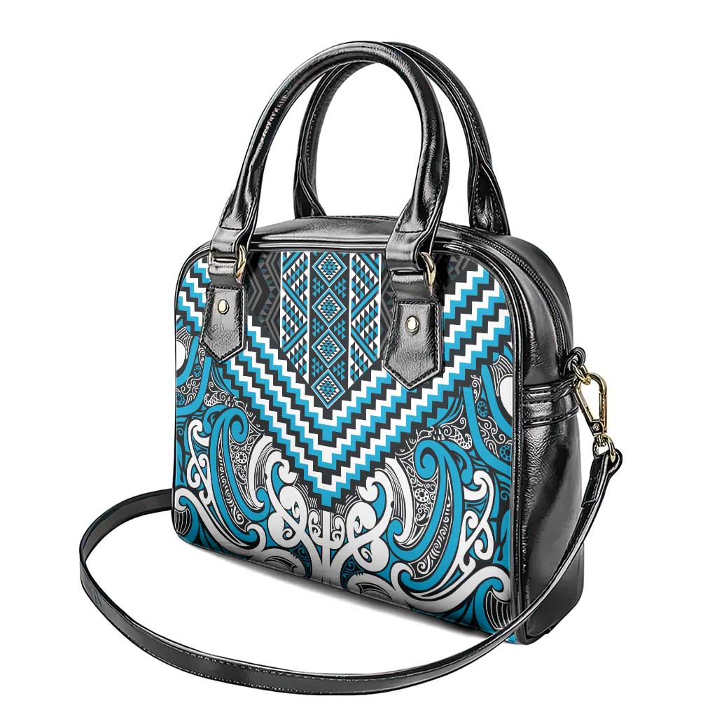 Maori Tukutuku Taniko Motifs Shoulder Handbag Turquoise Poutama Mix Kowhaiwhai