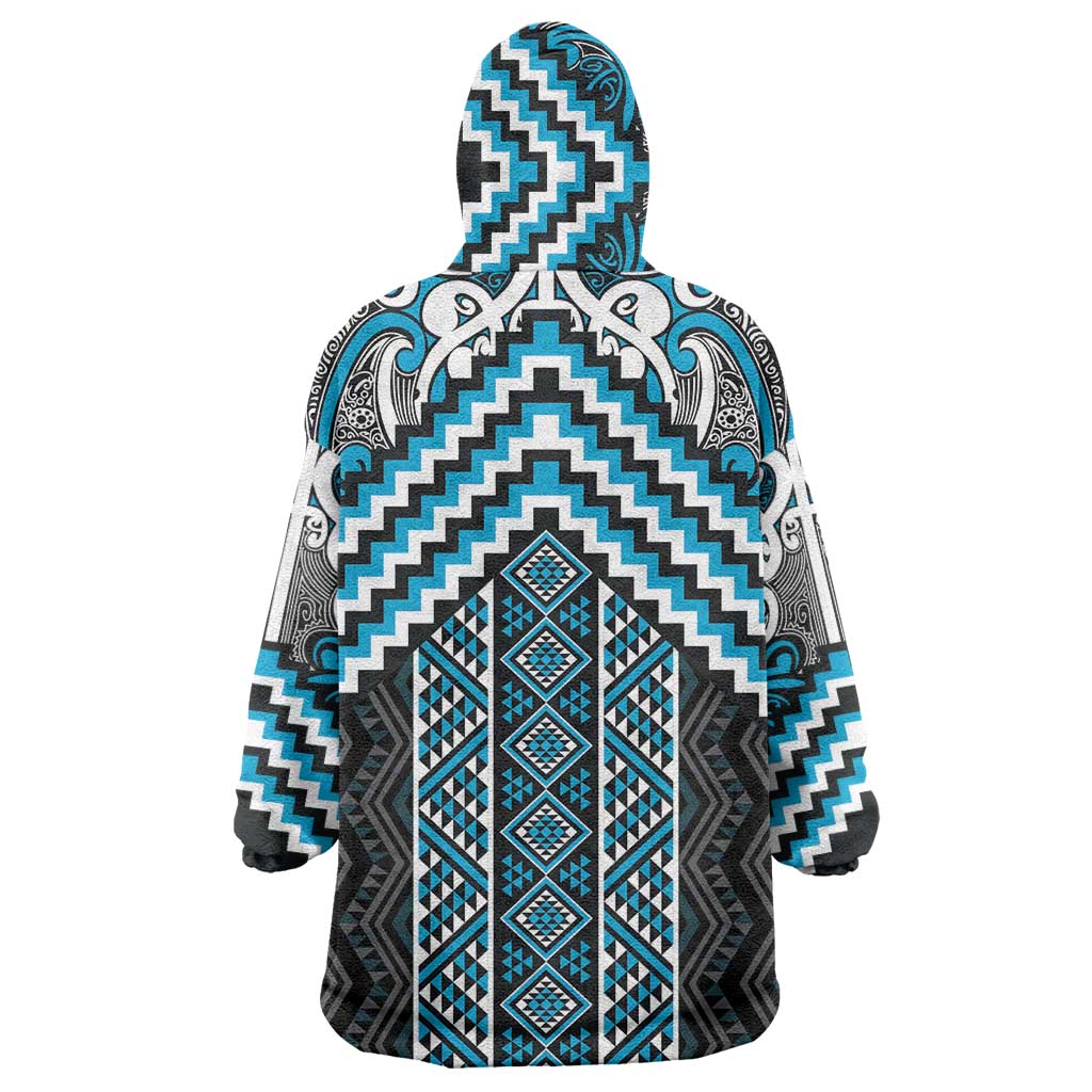 Maori Tukutuku Taniko Motifs Wearable Blanket Hoodie Turquoise Poutama Mix Kowhaiwhai LT7 - Polynesian Pride