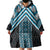 Maori Tukutuku Taniko Motifs Wearable Blanket Hoodie Turquoise Poutama Mix Kowhaiwhai