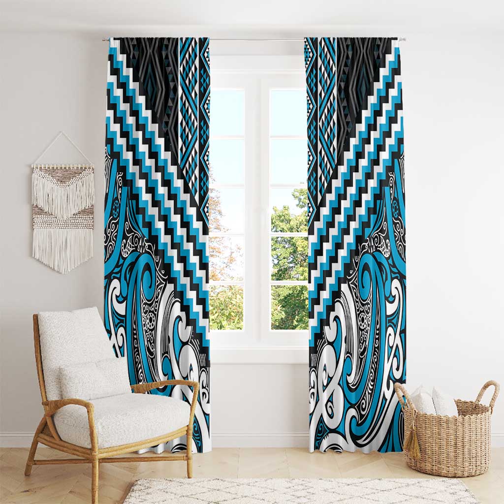 Maori Tukutuku Taniko Motifs Window Curtain Turquoise Poutama Mix Kowhaiwhai LT7 - Polynesian Pride