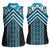 Maori Tukutuku Taniko Motifs Women Sleeveless Polo Shirt Turquoise Poutama Mix Kowhaiwhai