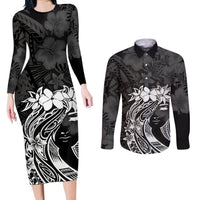 Polynesian Women's Day Couples Matching Long Sleeve Bodycon Dress and Long Sleeve Button Shirt Plumeria Passion - Black LT7 Black - Polynesian Pride