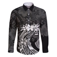 Polynesian Women's Day Family Matching Long Sleeve Bodycon Dress and Hawaiian Shirt Plumeria Passion - Black LT7 Dad's Shirt - Long Sleeve Black - Polynesian Pride
