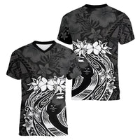 Polynesian Women's Day Women V Neck T Shirt Plumeria Passion - Black LT7 - Polynesian Pride