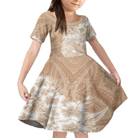 Polynesian Women's Day Family Matching Off Shoulder Maxi Dress and Hawaiian Shirt Plumeria Passion - Beige LT7 Daughter's Dress Beige - Polynesian Pride