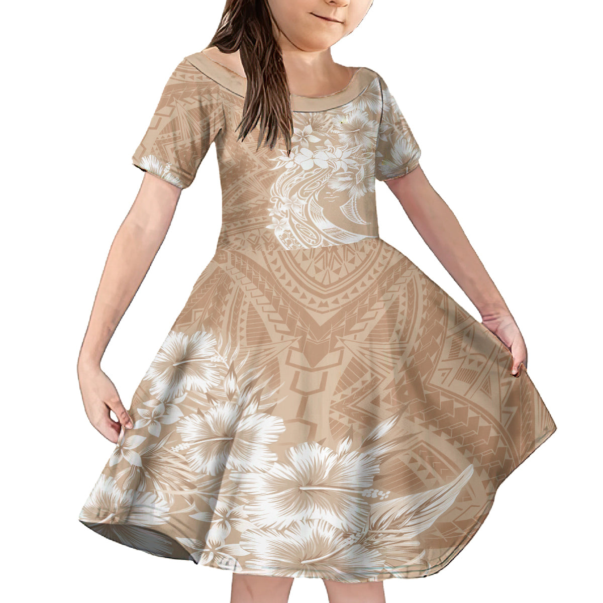 Polynesian Women's Day Family Matching Puletasi and Hawaiian Shirt Plumeria Passion - Beige LT7 Daughter's Dress Beige - Polynesian Pride