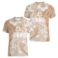 Polynesian Women's Day Women V Neck T Shirt Plumeria Passion - Beige LT7 - Polynesian Pride