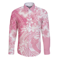 Polynesian Women's Day Family Matching Mermaid Dress and Hawaiian Shirt Plumeria Passion - Pink LT7 Dad's Shirt - Long Sleeve Pink - Polynesian Pride