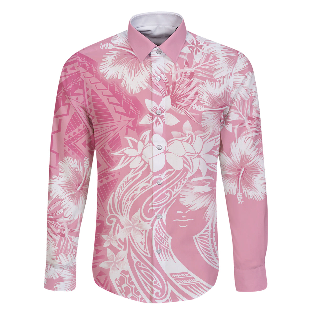 Polynesian Women's Day Family Matching Puletasi and Hawaiian Shirt Plumeria Passion - Pink LT7 Dad's Shirt - Long Sleeve Pink - Polynesian Pride
