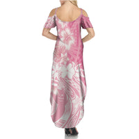 Polynesian Women's Day Family Matching Summer Maxi Dress and Hawaiian Shirt Plumeria Passion - Pink LT7 - Polynesian Pride