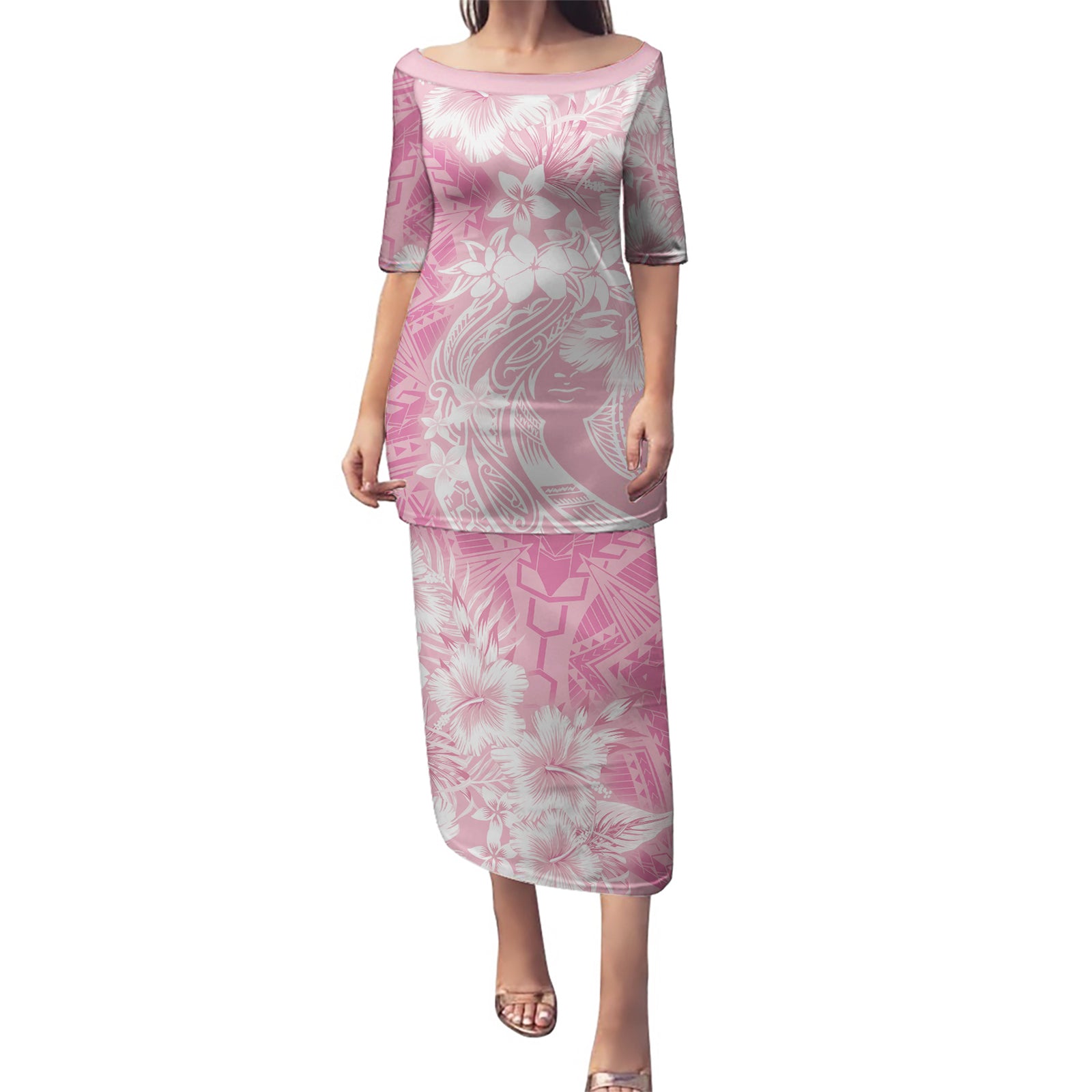 Polynesian Women's Day Puletasi Plumeria Passion - Pink LT7 Long Dress Pink - Polynesian Pride