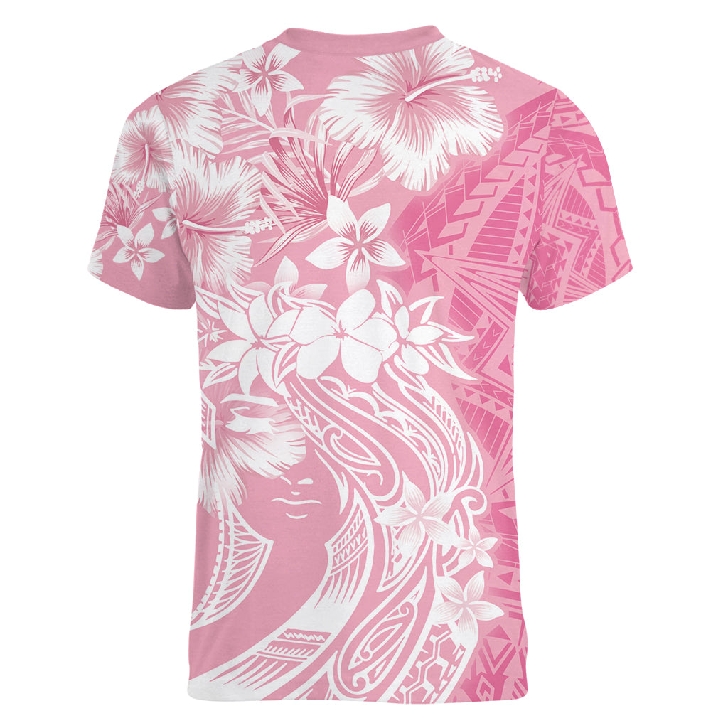 Polynesian Women's Day Women V Neck T Shirt Plumeria Passion - Pink LT7 - Polynesian Pride