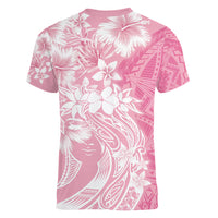 Polynesian Women's Day Women V Neck T Shirt Plumeria Passion - Pink LT7 - Polynesian Pride