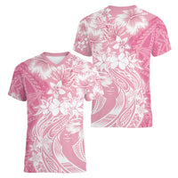 Polynesian Women's Day Women V Neck T Shirt Plumeria Passion - Pink LT7 - Polynesian Pride