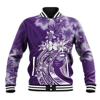Polynesian Women's Day Baseball Jacket Plumeria Passion - Purple LT7 Unisex Purple - Polynesian Pride