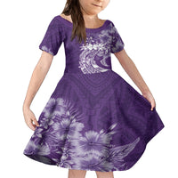 Polynesian Women's Day Family Matching Off Shoulder Long Sleeve Dress and Hawaiian Shirt Plumeria Passion - Purple LT7 Daughter's Dress Purple - Polynesian Pride