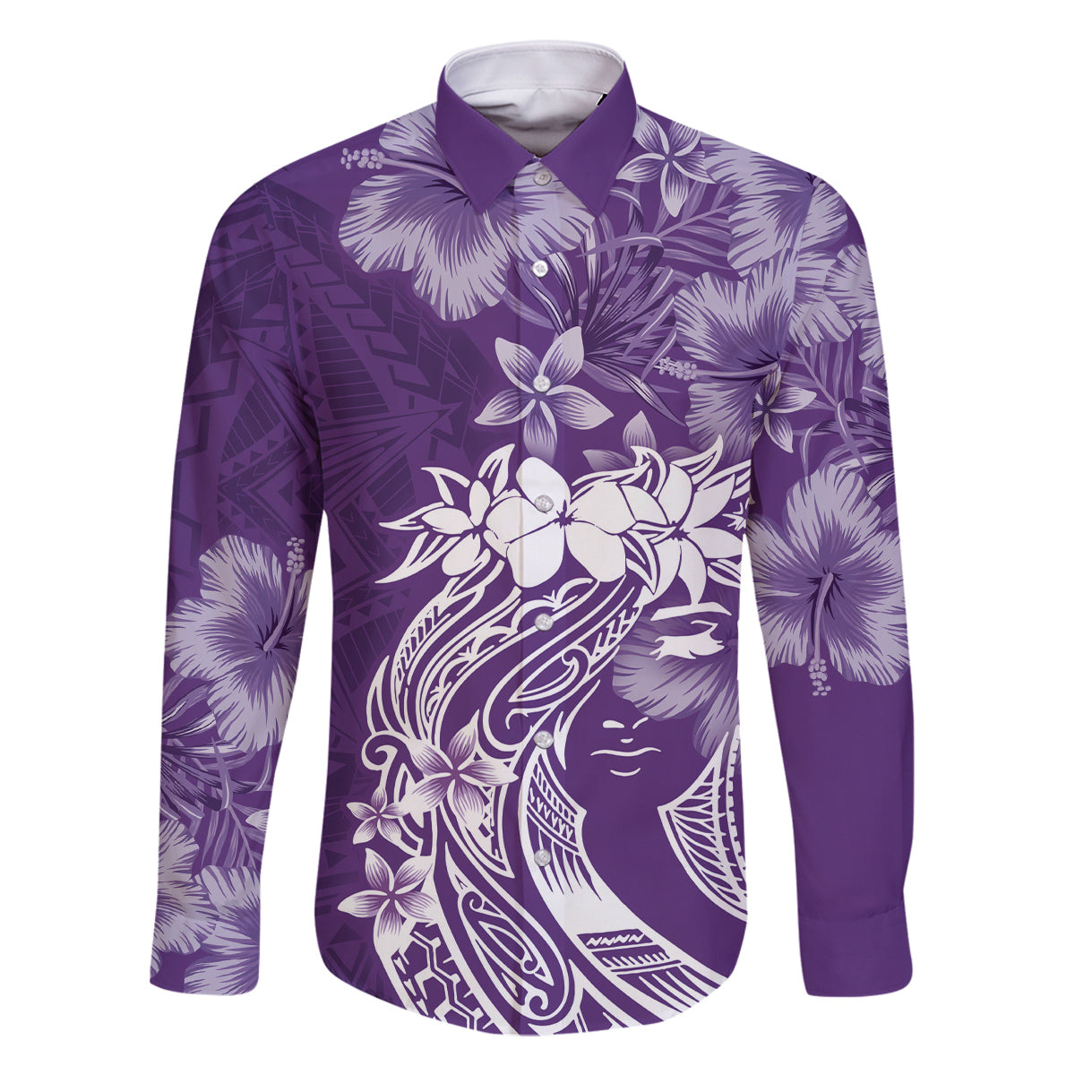 Polynesian Women's Day Family Matching Summer Maxi Dress and Hawaiian Shirt Plumeria Passion - Purple LT7 Dad's Shirt - Long Sleeve Purple - Polynesian Pride