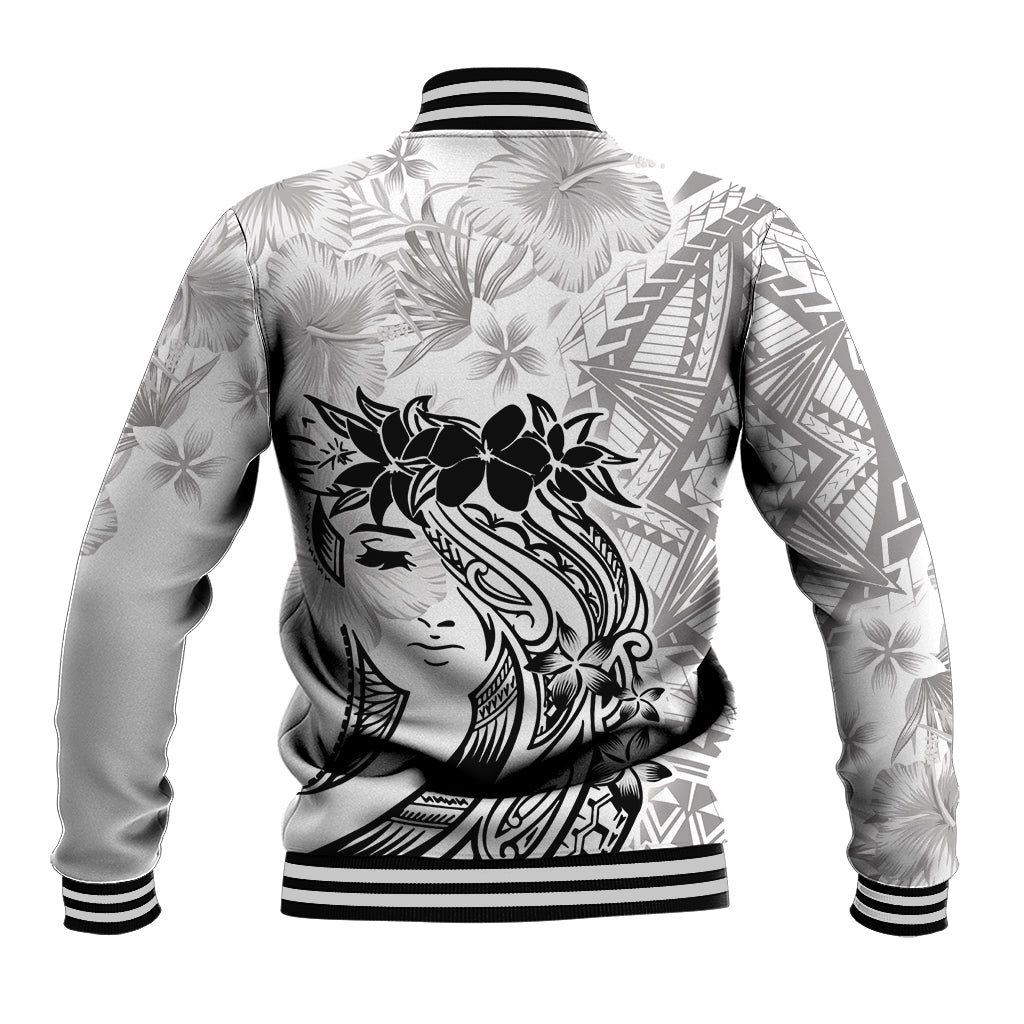 Polynesian Women's Day Baseball Jacket Plumeria Passion - White LT7 - Polynesian Pride
